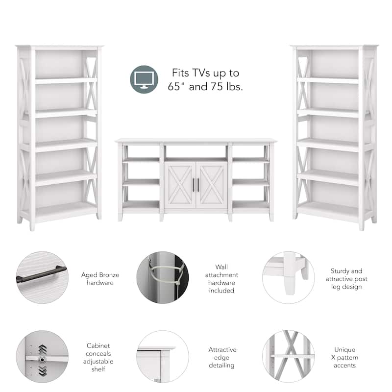 Tall Farmhouse TV Stand with 2 Bookcases by Bush Furniture