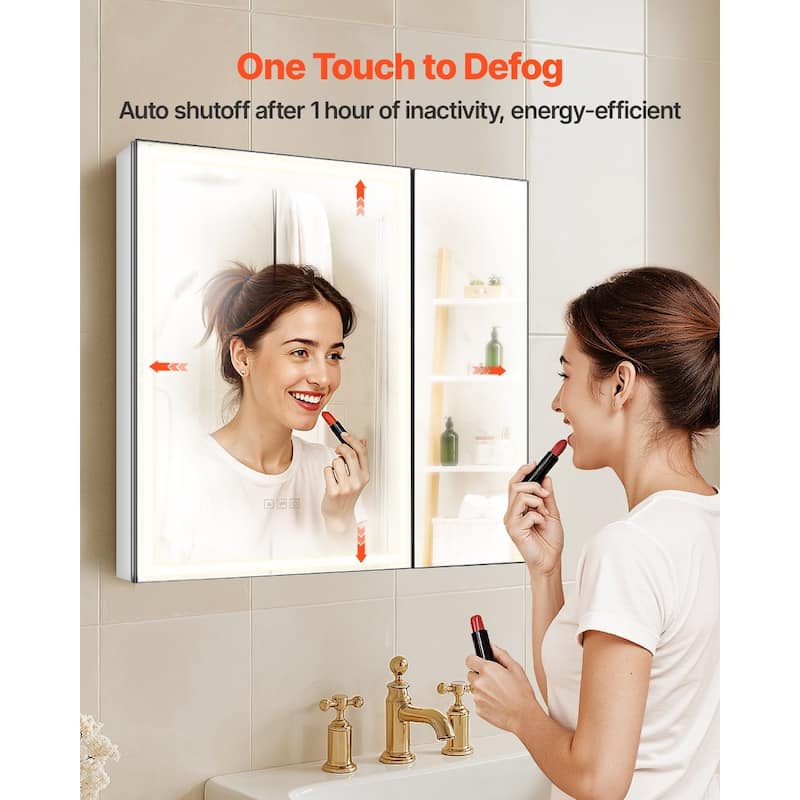 Wall Mount LED Lighted Bathroom Mirror Cabinet with Anti-Fog and Dimmable Built-In Socket - 29.9” x 4.9” x 27.9”