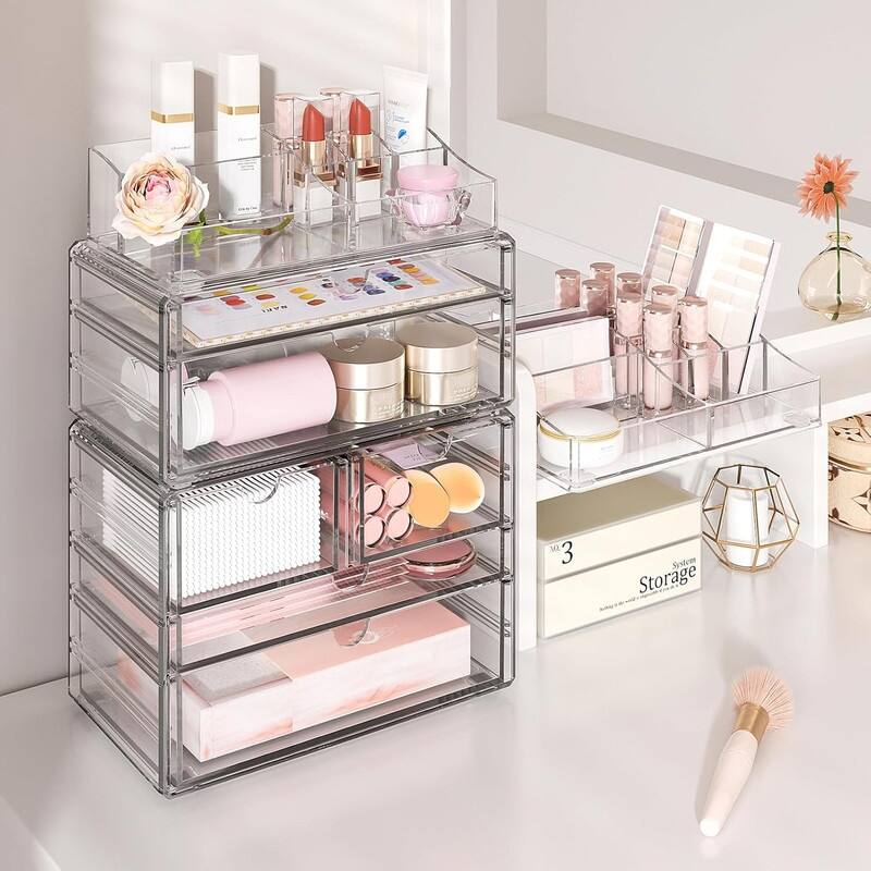 3-Tier Clear Makeup Organizer with Drawer
