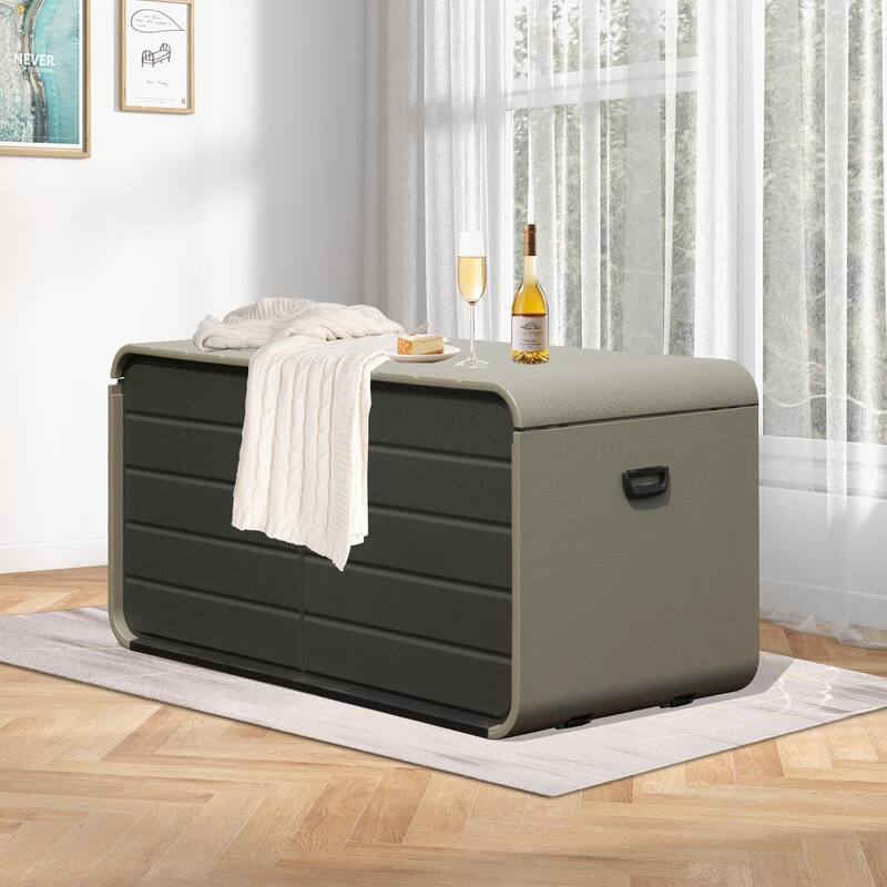 200 Gallon Plastic Deck Box, Large Patio Storage Box with Lock, Wheels & Waterproof Lid for Outdoor Cushions