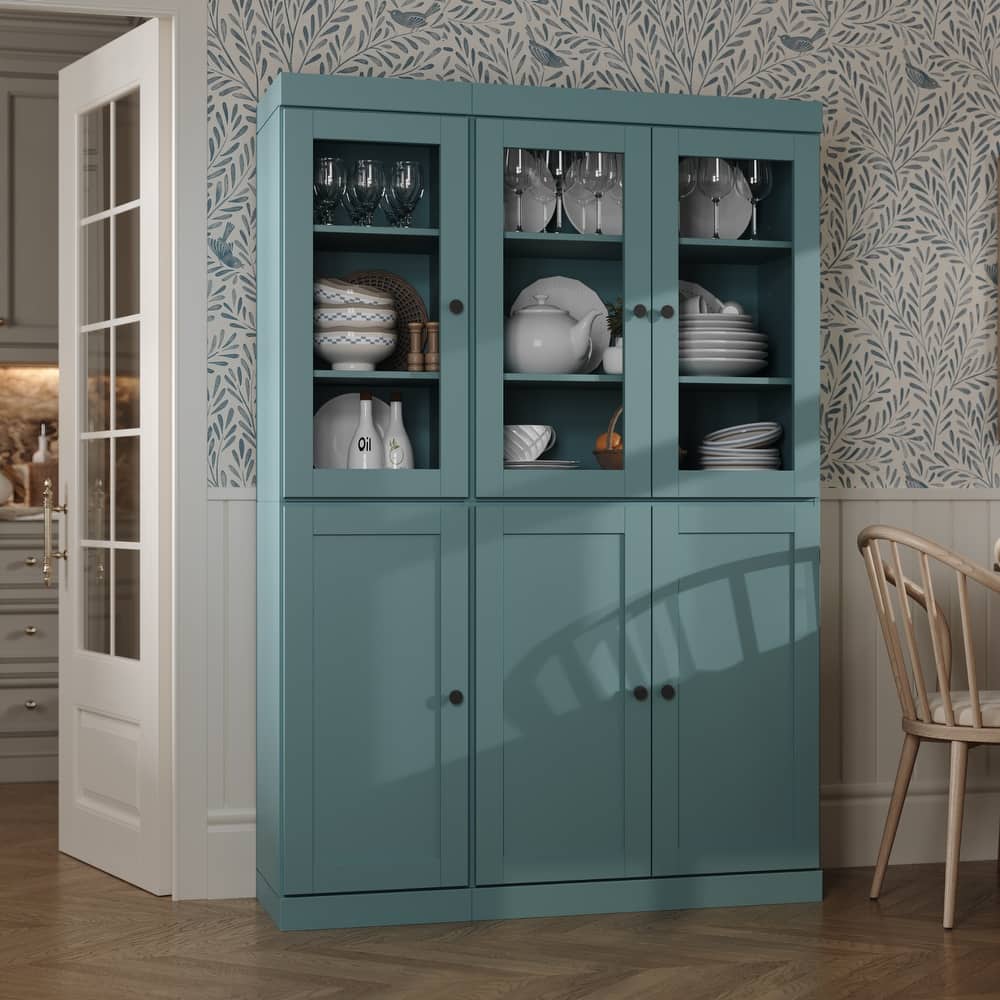 Palace Imports 100% Solid Wood Pantry China Cabinet, Shaker & Clear Glass Doors, Adjustable Shelves, 48.5" Wide, 71.5" Tall