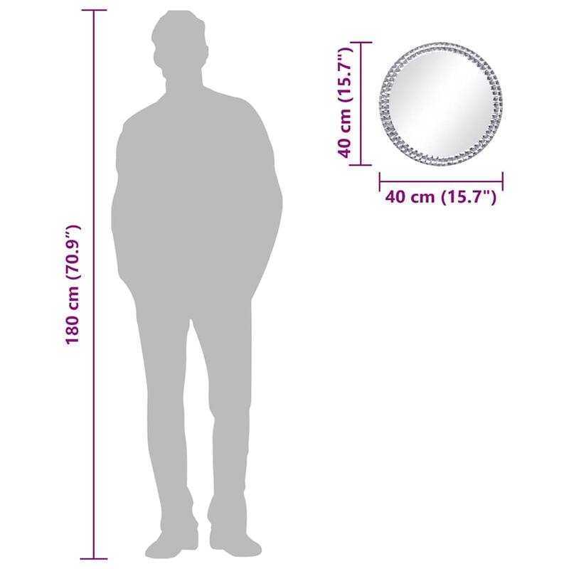 vidaXL Wall Mirror Silver Tempered glass, Acrylic crystal 15.7 in diameter - 15.7 x 15.7 x 0.4 in