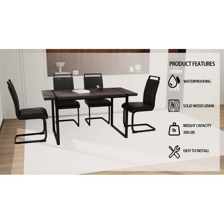 Modern Dining Set with Rectangular MDF Black Table & High Back C-shaped Tube Chairs
