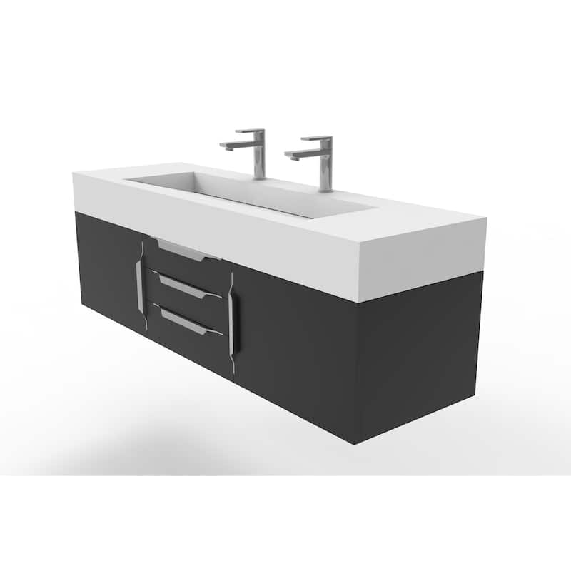 Nile 60" Wall Mounted Bathroom Vanity Set w/ White Top