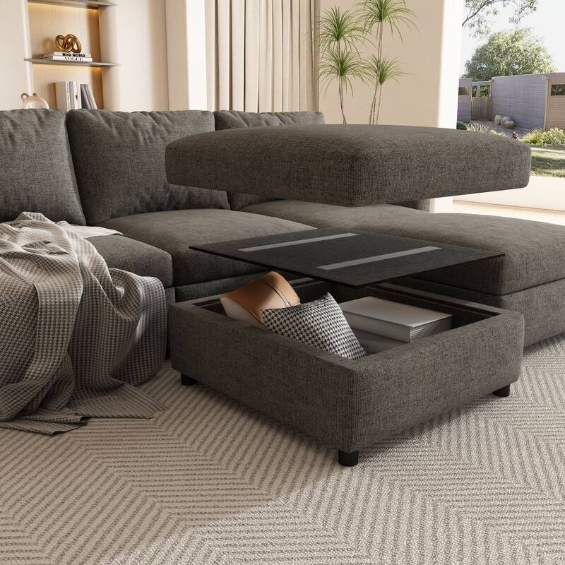 Modern Large convertible Sectional Sofa with Storage Function and Ottoman