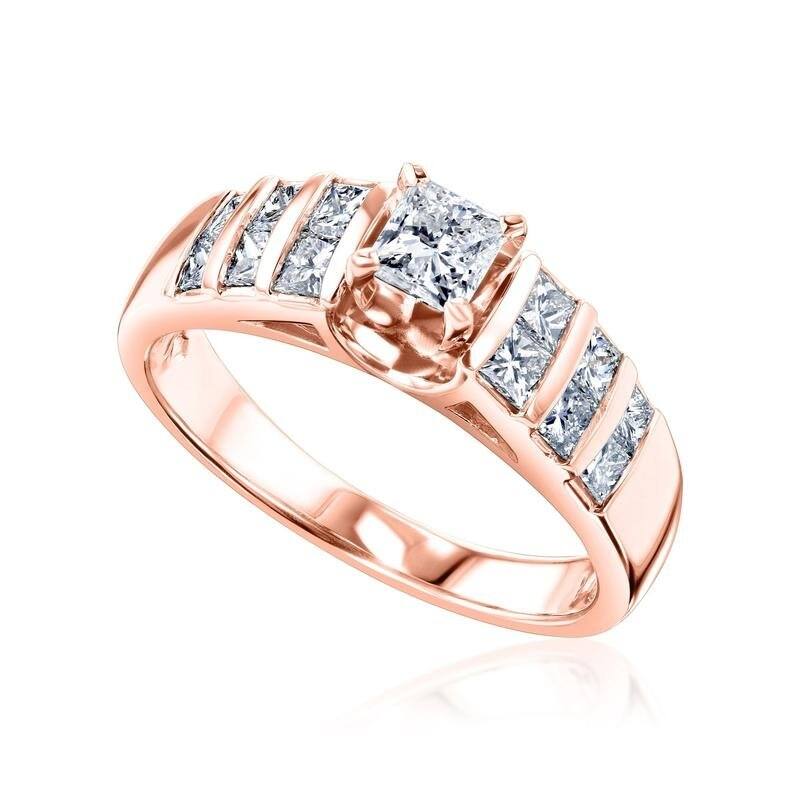 Kobelli 1 Carat Natural Diamond 14k Solid Gold Princess-cut Vertical Channel Holly Ring