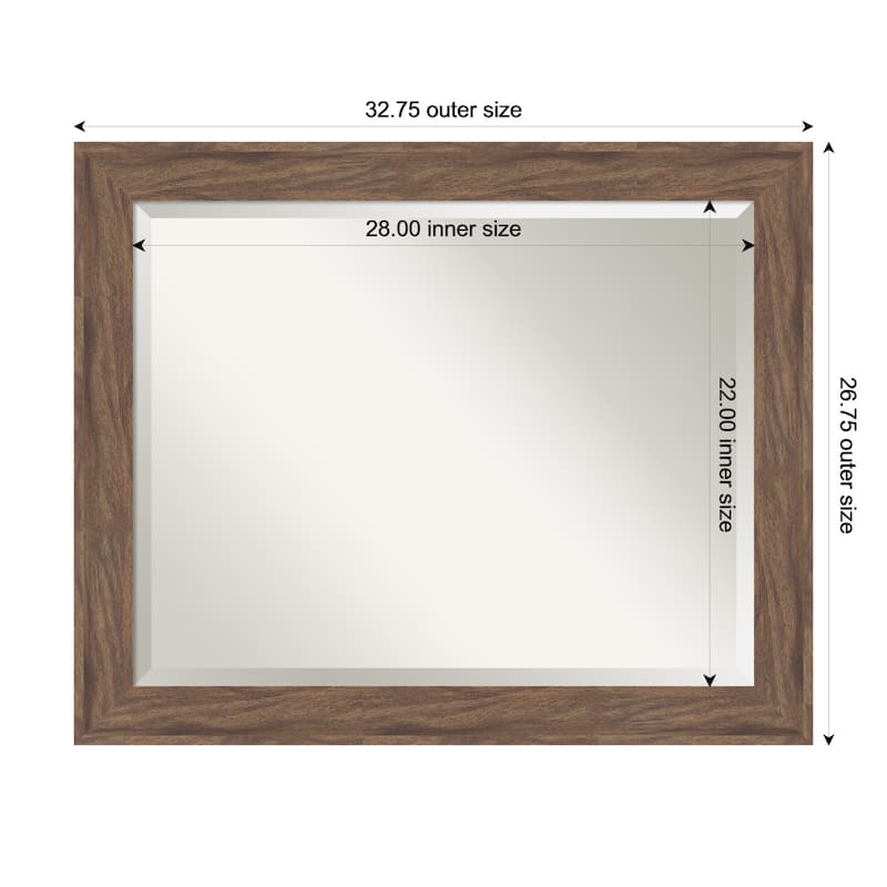 Pia Medium Brown Beveled Framed Bathroom Vanity Wall Mirror - Pia Medium Brown - 33 x 27 in