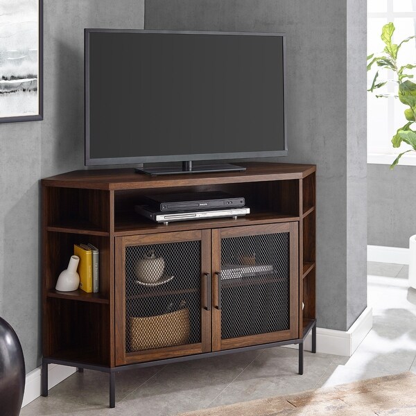 The Gray Barn Kujawa 48" Mesh Door Corner TV Console. Opens flyout.