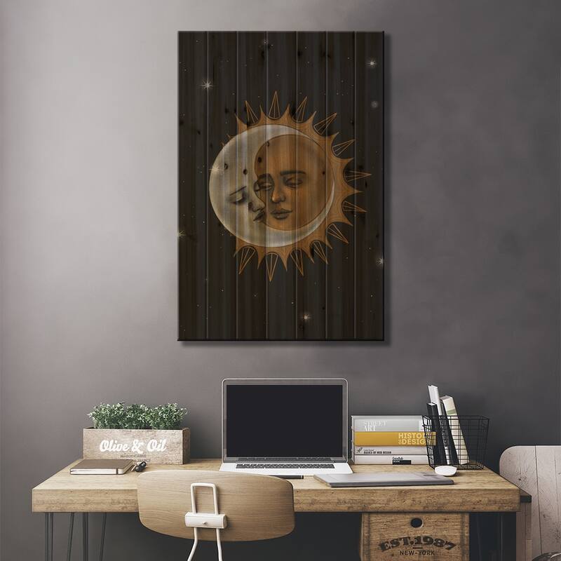Sun And Moon Print On Wood by Stephanie Sanchez - Multi-Color