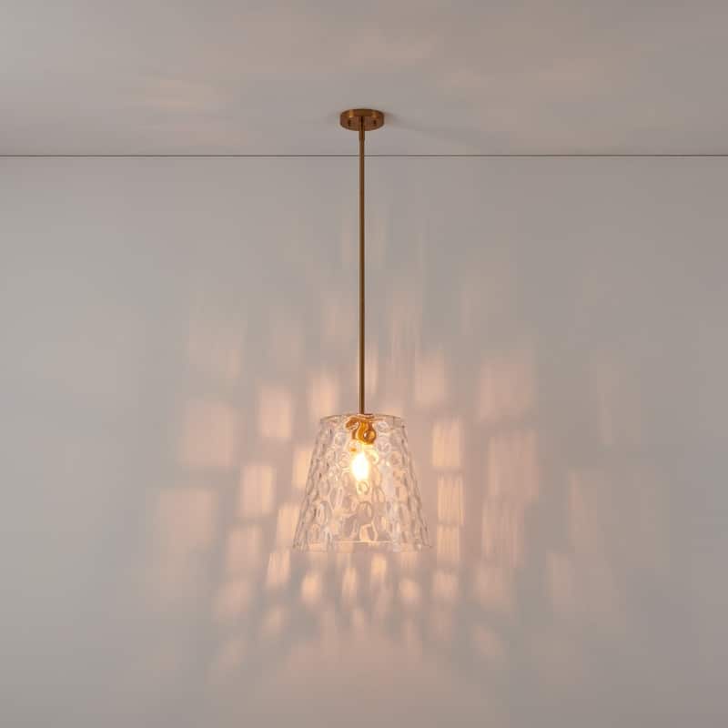 KAWOTI Adjustable Pendant Light with Hammered Glass Shade - W14"*H13.5"(MaxH21.5"~ 45.5")