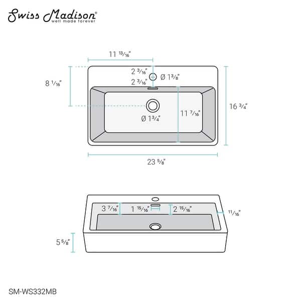 dimension image slide 1 of 2, Claire 24” Rectangle Wall-Mount Bathroom Sink
