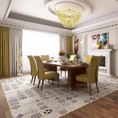 Merola Tile Vaudeville Octagon Deco Sombra with Taco Lima 7-7/8" x 7-7/8" Porcelain Floor and Wall Tile