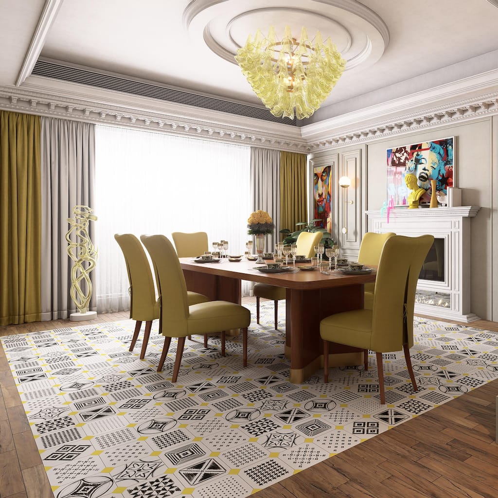 Merola Tile Vaudeville Octagon Deco Sombra with Taco Lima 7-7/8" x 7-7/8" Porcelain Floor and Wall Tile