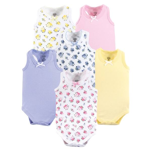 slide 1 of 1, Luvable Friends Baby Girl Cotton Sleeveless Bodysuits 6pk, Floral 0-3 Months - Floral