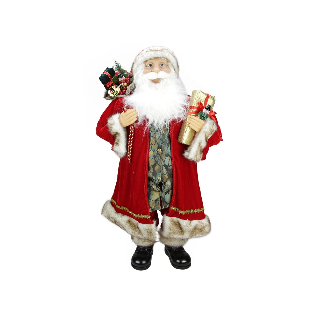 36" Red White Standing Santa Claus with Print Vest Christmas Figurine