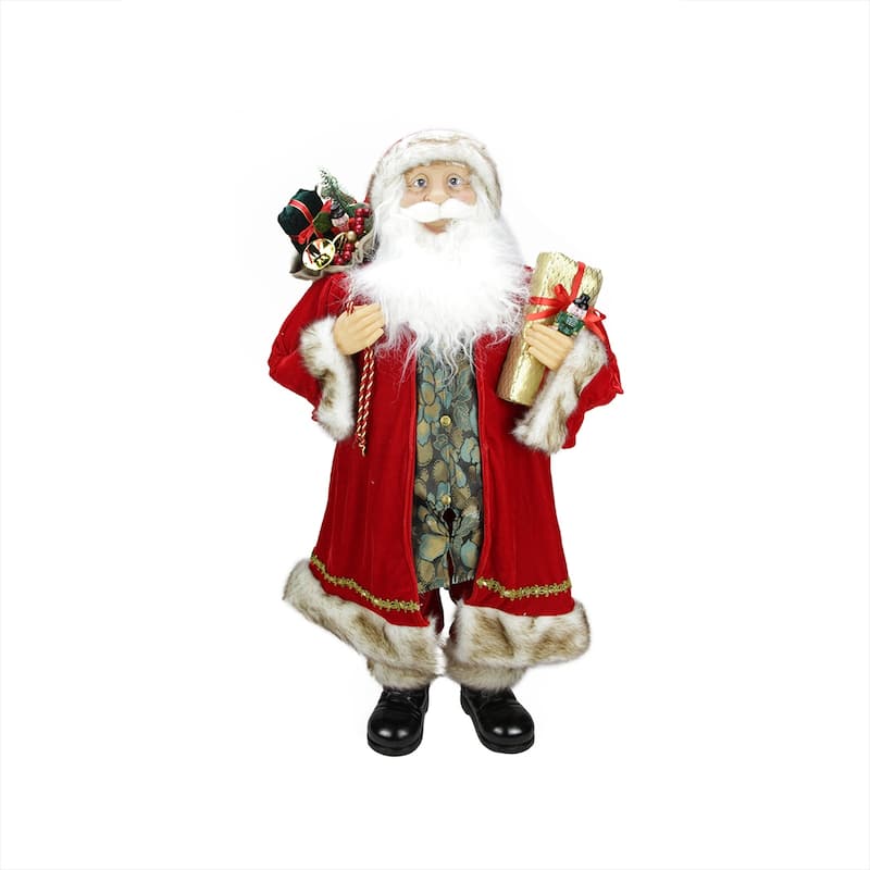36" Red White Standing Santa Claus with Print Vest Christmas Figurine
