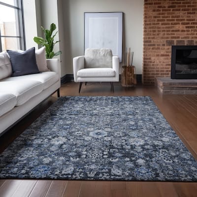 Machine Washable Indoor/ Outdoor Chantille Traditional Vintage Floral Rug