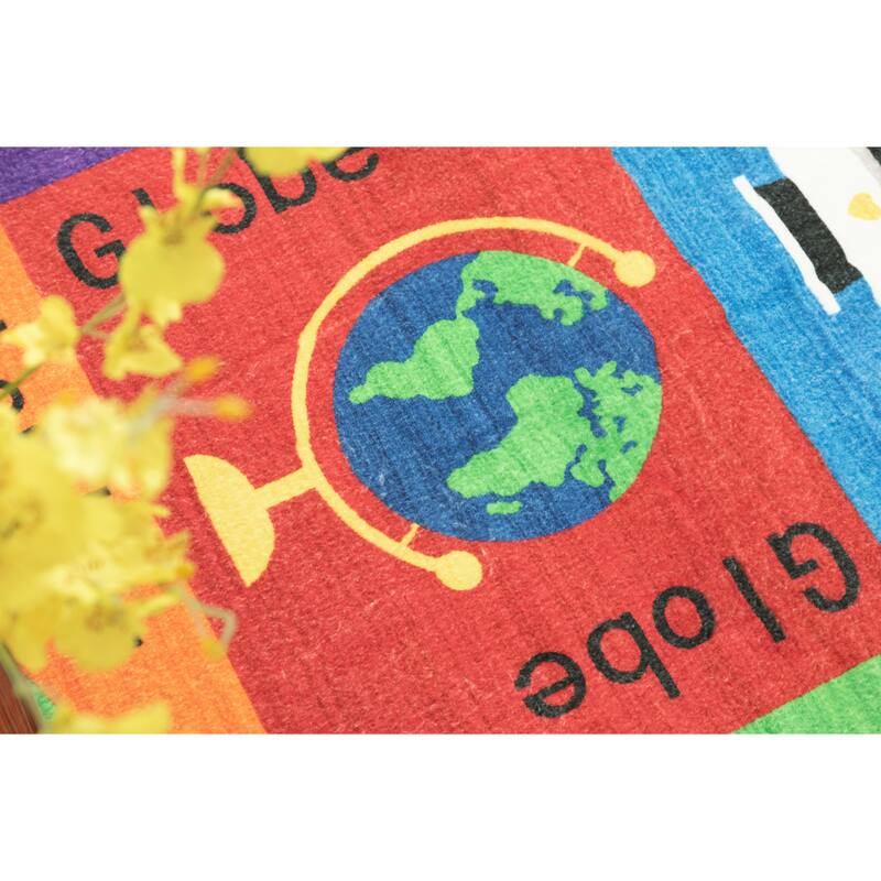 Kids Collection School Supplies Educational Area Rug