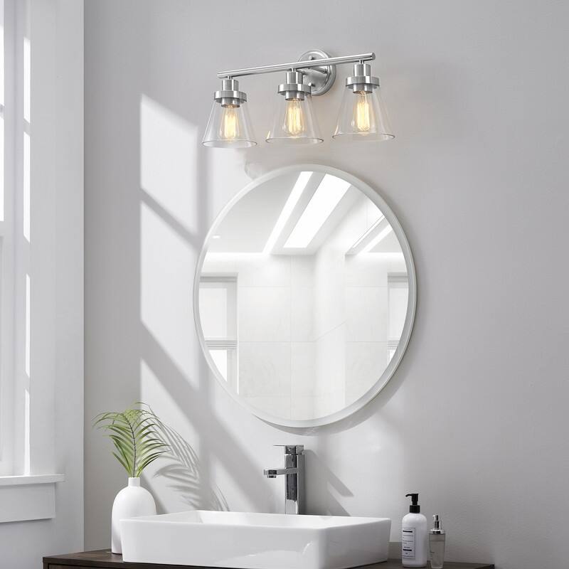 KAWOTI 22.25 inch 3-Light Brushed Nickel Vanity Light with Bell Glass