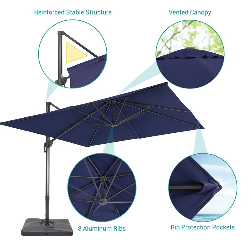 BONOSUKI Outdoor 11.5x9FT Cantilever Patio Umbrella 360 Rotation w/Base
