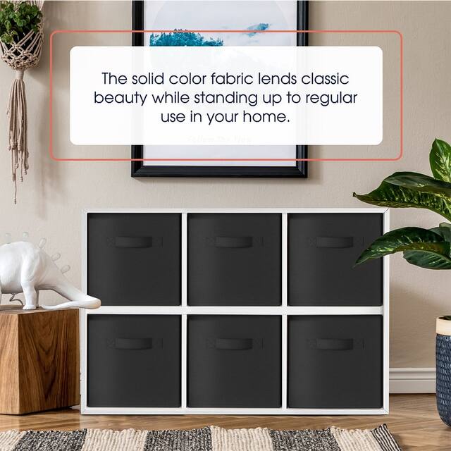 6 Pack Foldable Collapsible Storage Box Bins Shelf Basket Cube Organizer with Dual Handles -13 x 13 x 13