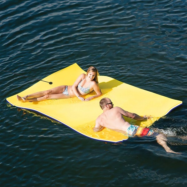 3 Layer Swimming Pool Float Floating Mat in Yellow and Blue - Bed
