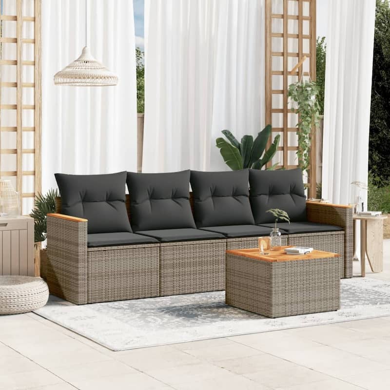 vidaXL Patio Sofa Set with Cushions Outdoor Conversation Furniture Poly Rattan - Gray Medium With table