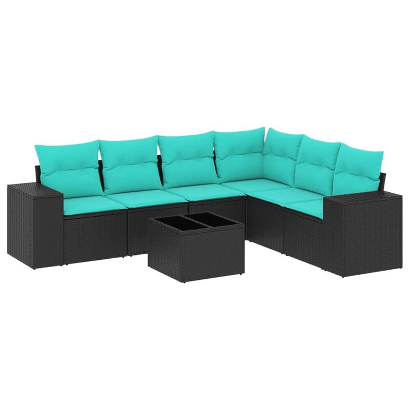 vidaXL 6/7 Piece Patio Sofa Set with Cushions Black/Brown/Gray Poly Rattan - 24.4 x 24.4 x 27.2