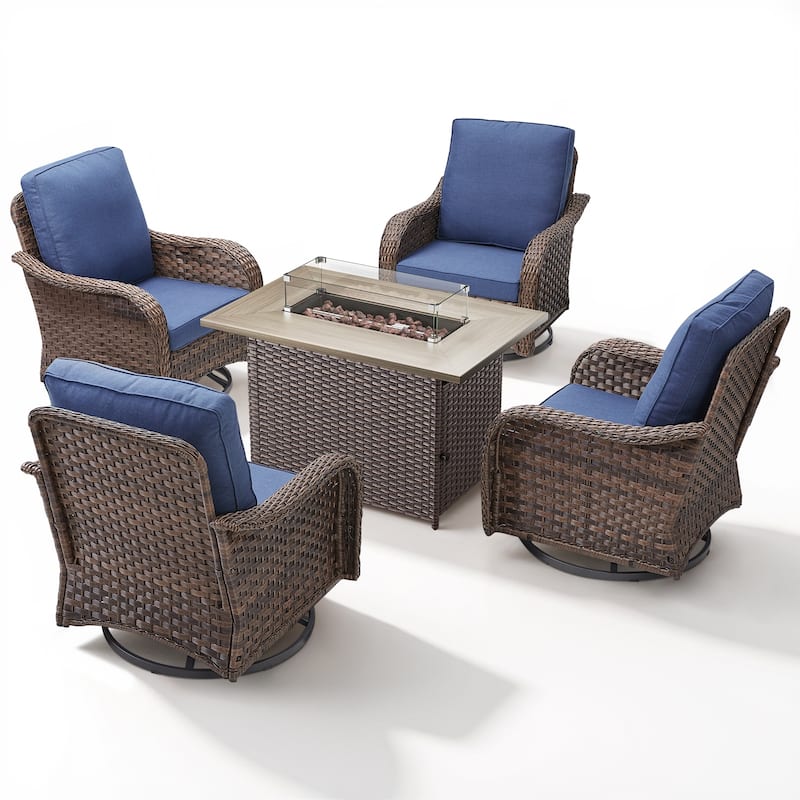 Pocassy Patio Funiture Swivel Chairs with Fire Table Set