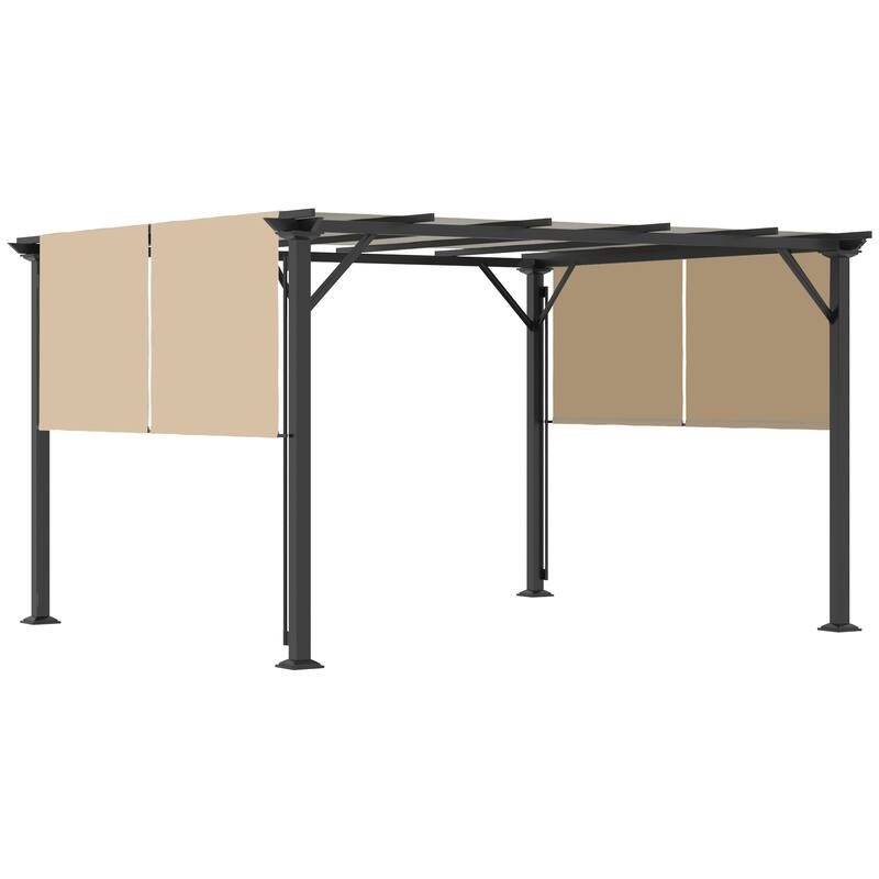 Outsunny 12ft x 10ft Outdoor Retractable Canopy Pergola Steel Frame Patio Pergola Shelter Sun Shade