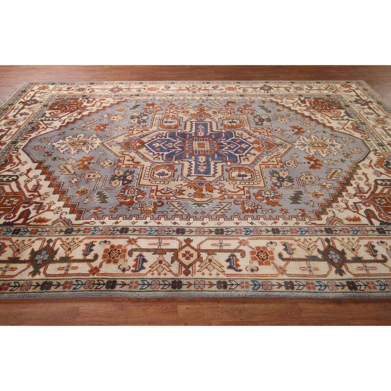 Geometric Heriz Serapi Indian Area Rug Handmade Wool Carpet - 8'8" x 12'2"