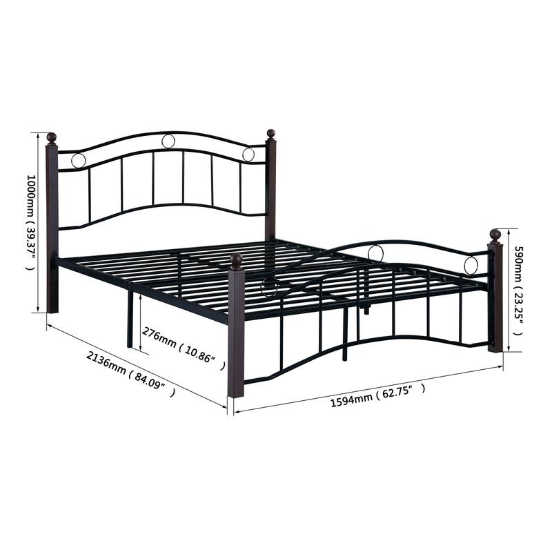 Industrial Queen Size Sturdy Metal Bed Frame with Central Support and