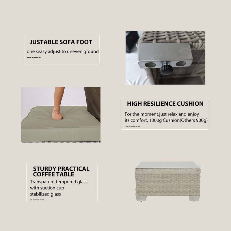 7-Piece PE Rattan Wicker Outdoor Patio Sectional Sofa Set with Cushions and Coffee Table