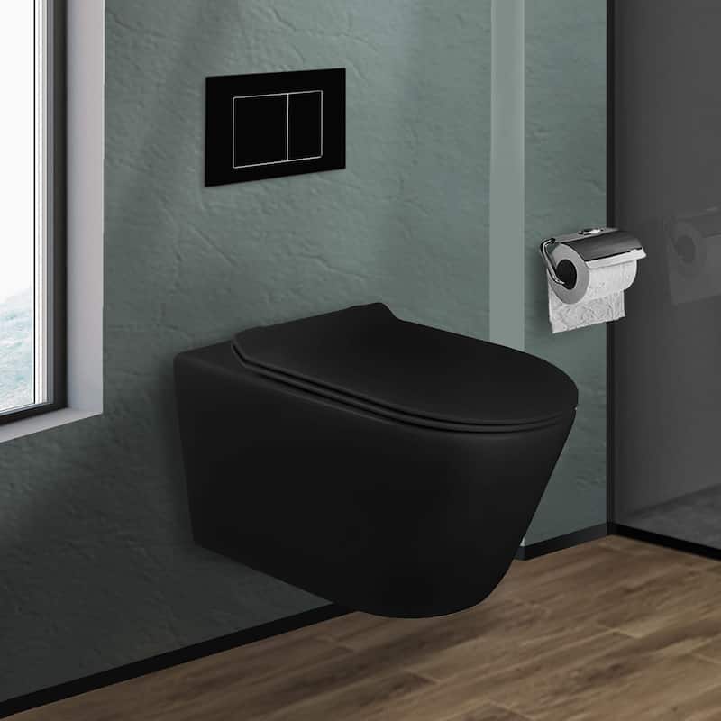 In-Wall toilet Combo Set - Toilet, Tank (2 x 6 Wall), Carrier System - Black Square - Push Plates (Plastic) - Black Bowl