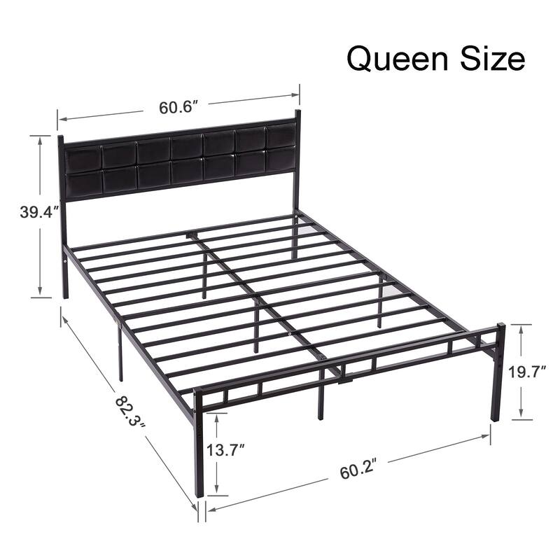 Javlergo Metal Bed Frame with PU Upholstered Headboard, No Box Spring Needed