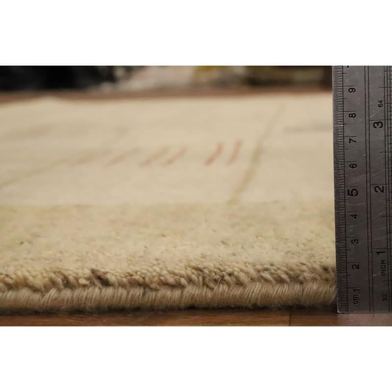 Hand Knotted Oriental 100% Wool Carpet Modern Geometric Beige & Ivories Gabbeh Area Rug - 10' 2'' X 8' 4''
