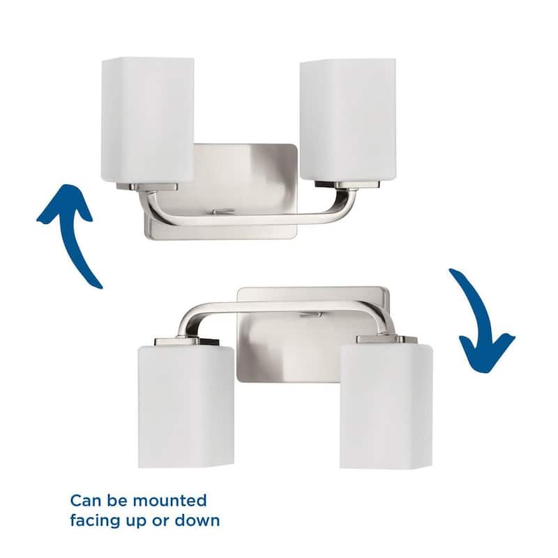 Cowan Collection Two-Light Brushed Nickel Opal Glass Bath Vanity Light - 13.5 in x 5.5 in x 8.5 in