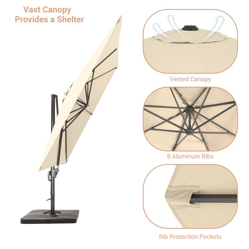 BONOSUKI Outdoor 11.5x9FT Cantilever Patio Umbrella 360 Rotation w/Base
