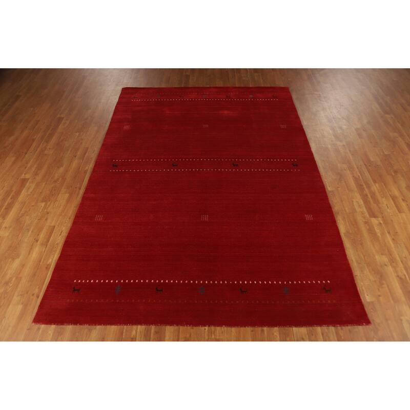 Hand Knotted Oriental 100% Wool Carpet Tribal Animal Pictorial Red Gabbeh Area Rug - 9' 8'' X 6' 7''