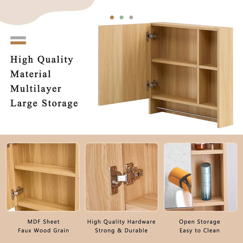 Wall-Mounted Bathroom Mirror Cabinet with Shelves, Towel Rack, and Storage Compartments，Over the Toilet Medicine Cabinet