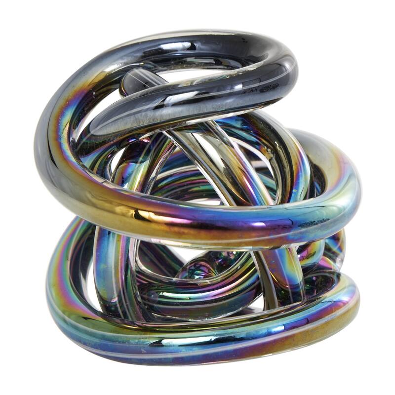 Glass Abstract Handmade Iridescent Knotted Ball Sculpture - Set of 3 Dark Gray, Black or Clear - Roche River Decor