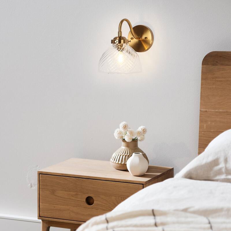 Draki Mid-century Modern Gold Unique Dome Glass Bathroom Light Crooked Vintage Armed Wall Sconce - W 6.7" x H 8.7" x D 10.6"