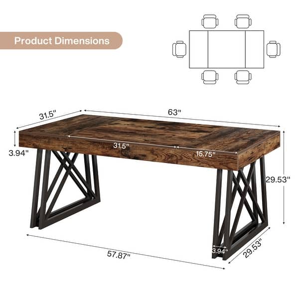 63-Inch Dining Table for 4-6, Farmhouse Kitchen Table with Sturdy Metal ...