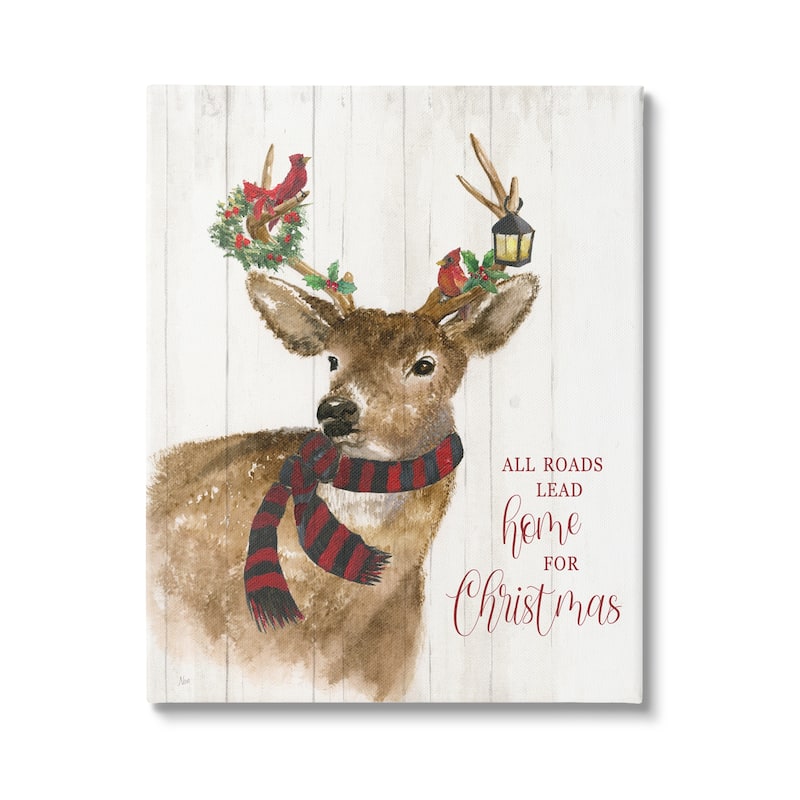 Stupell All Roads Lead Home Christmas Deer Canvas Wall Art by Nan - 24 x 30
