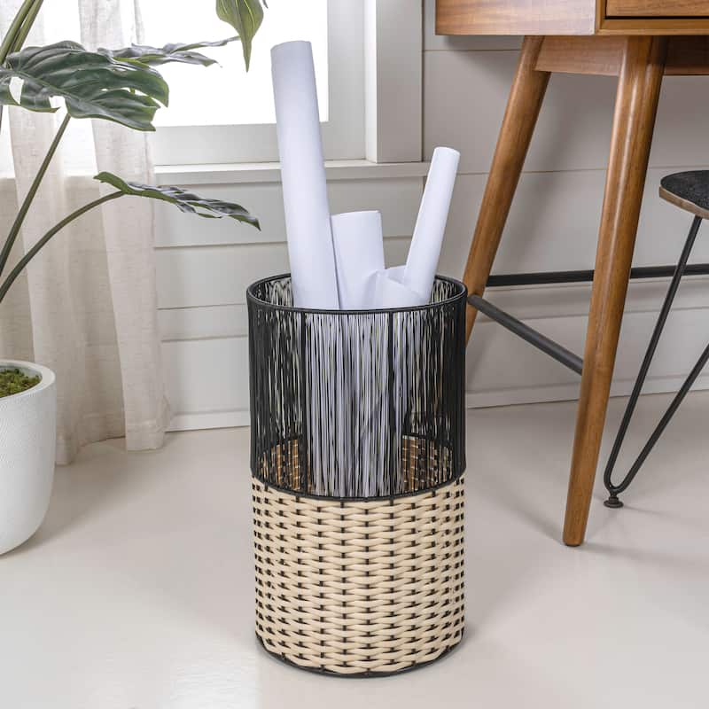 Harper Modern 4.13-Gallon 2-Tone Faux Wicker Cylinder Waste Basket