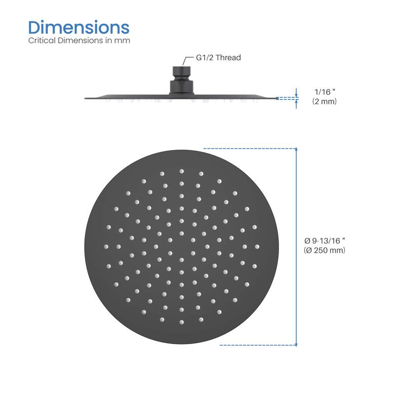 Circular 10" Metal Ultra Thin Profile Rain Shower Head 1.75 GPM
