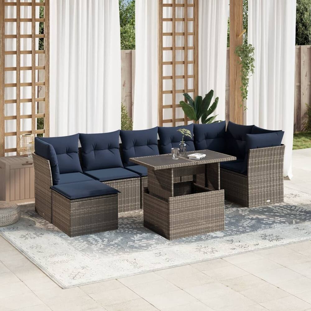vidaXL 8 Piece Patio Sofa Set with Cushions Black/Brown/Gray Poly Rattan - 24.4 x 24.4 x 27.2