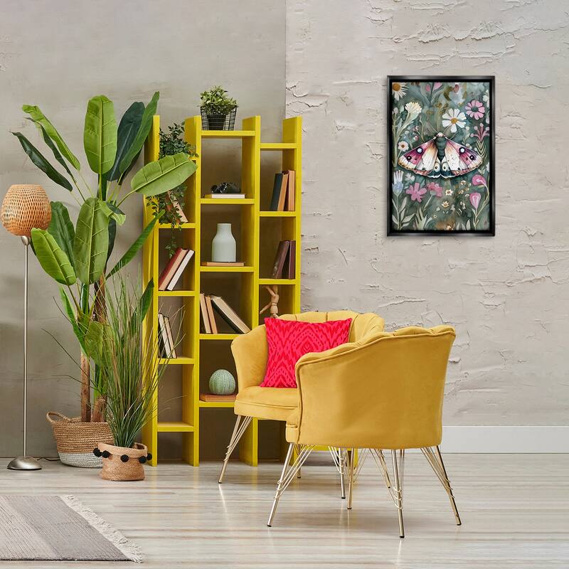 Stupell Beautiful Moth over Florals Framed Floater Canvas Wall Art Design By The Dutch Lady