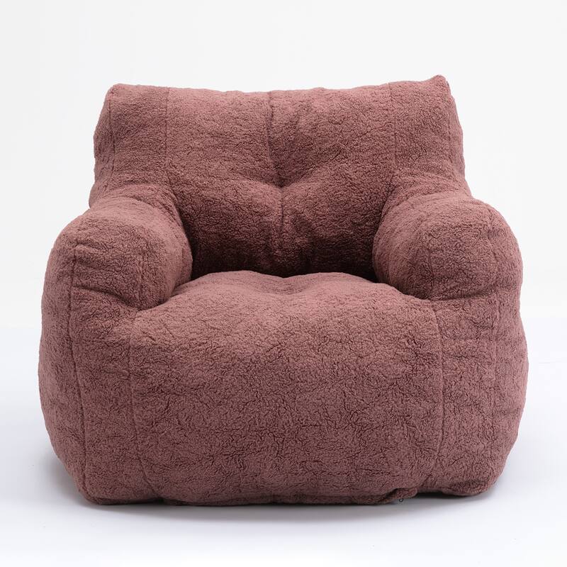 Grondin Mid-Century Modern Faux Fur Fabric Upholstery Bean Bag Chair Tufted Foam Padding Lazy Sofa with Armrests