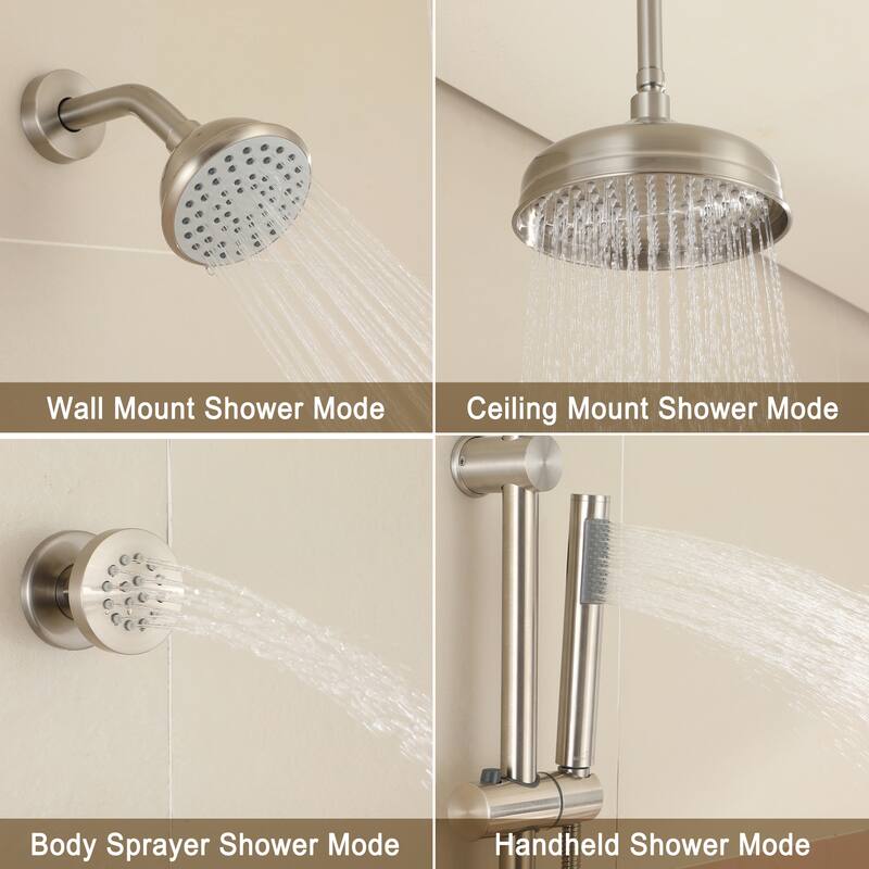 8-In Ceiling Mounted Shower System with Sliding Bar and 4 Body Sprays